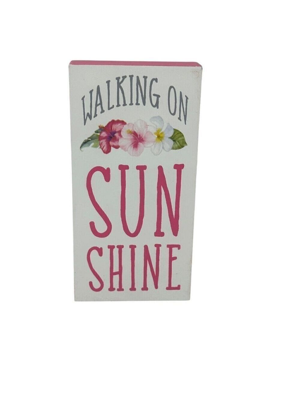 Tropical Wooden Block Sign Walking on Sunshine Floral Home Decor 6" Flamingo